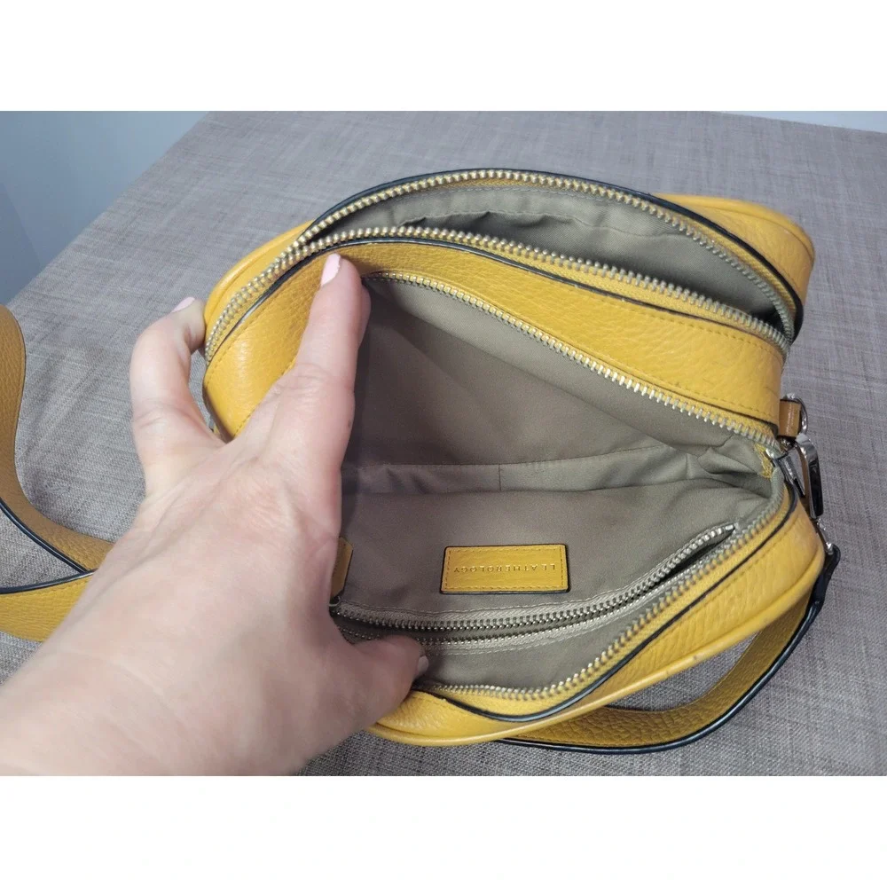 Leatherology Yellow Leather Willow Crossbody Bag Double Zip Monogram Camera Bag